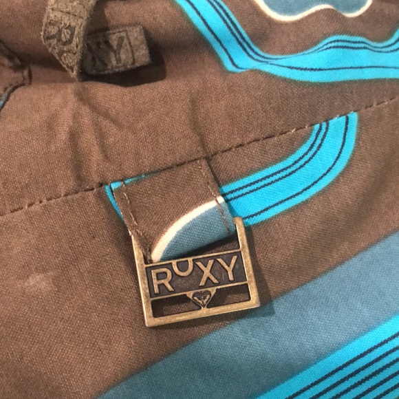 Roxy Jacket Womens XS Blue Brown Full Zip Hooded Coat Ski Snowboard Mod Hipster - Picture 8 of 10